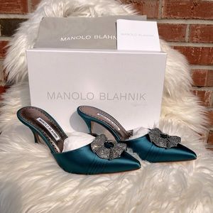 Manolo Blahnik Salvora Embellished Satin Mules